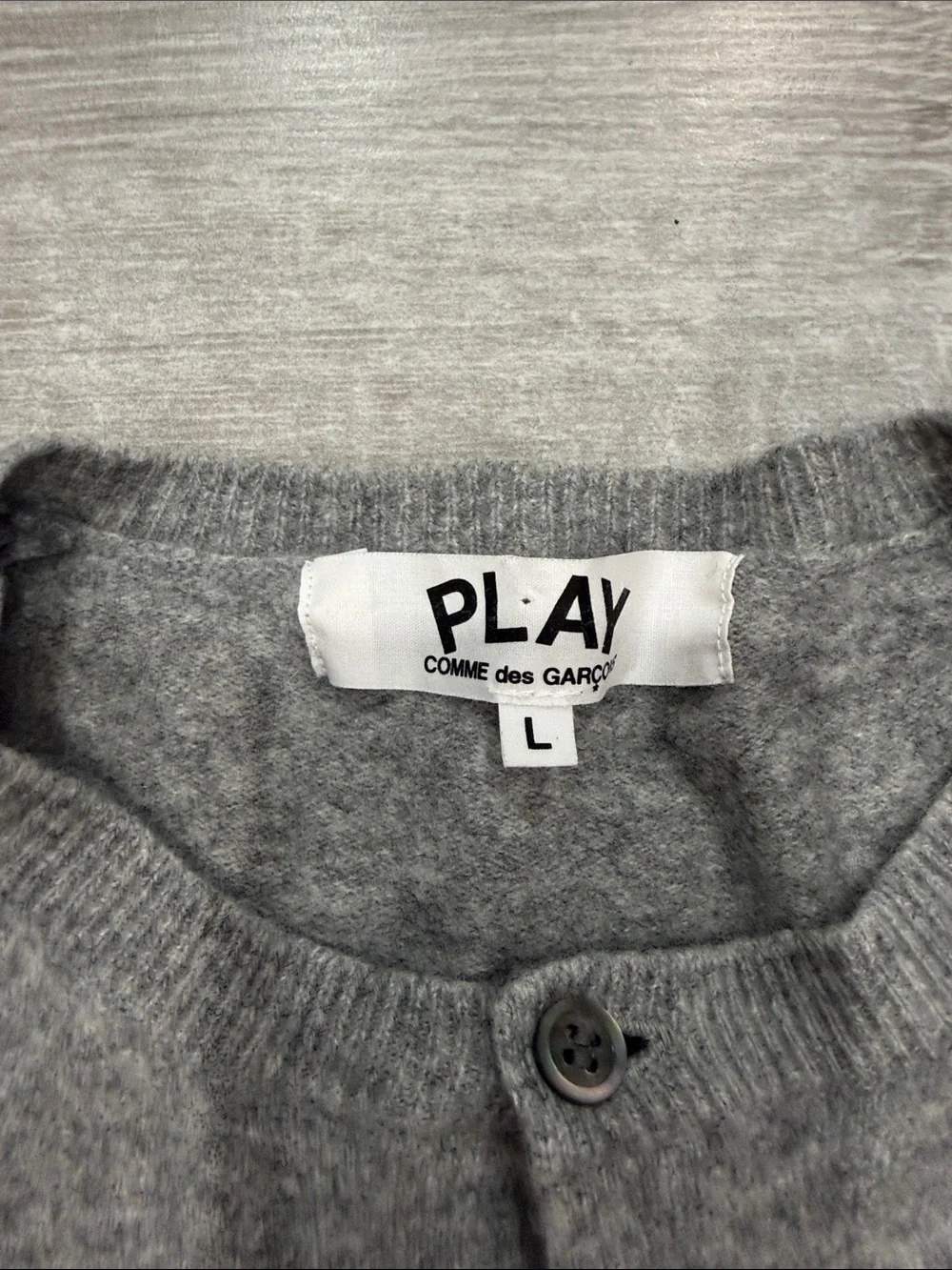 Comme des Garcons PLAY Grey Cardigan with Dual Red Heart Logo L